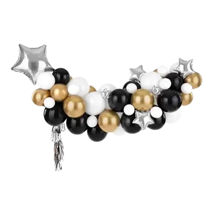Arco Palloncino Oro e Nero + Stelle Argento - 167x135cm