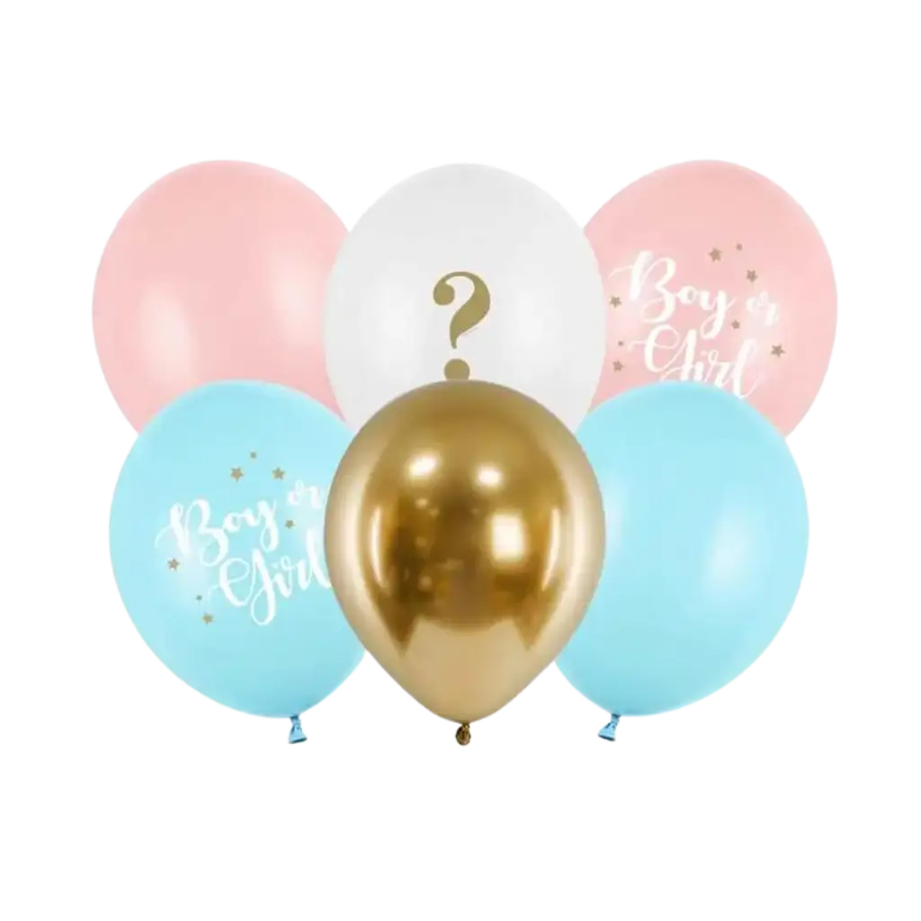 Set di 6 Palloncini "Ragazza o Ragazzo" Blu/Rosa/Oro - 30cm