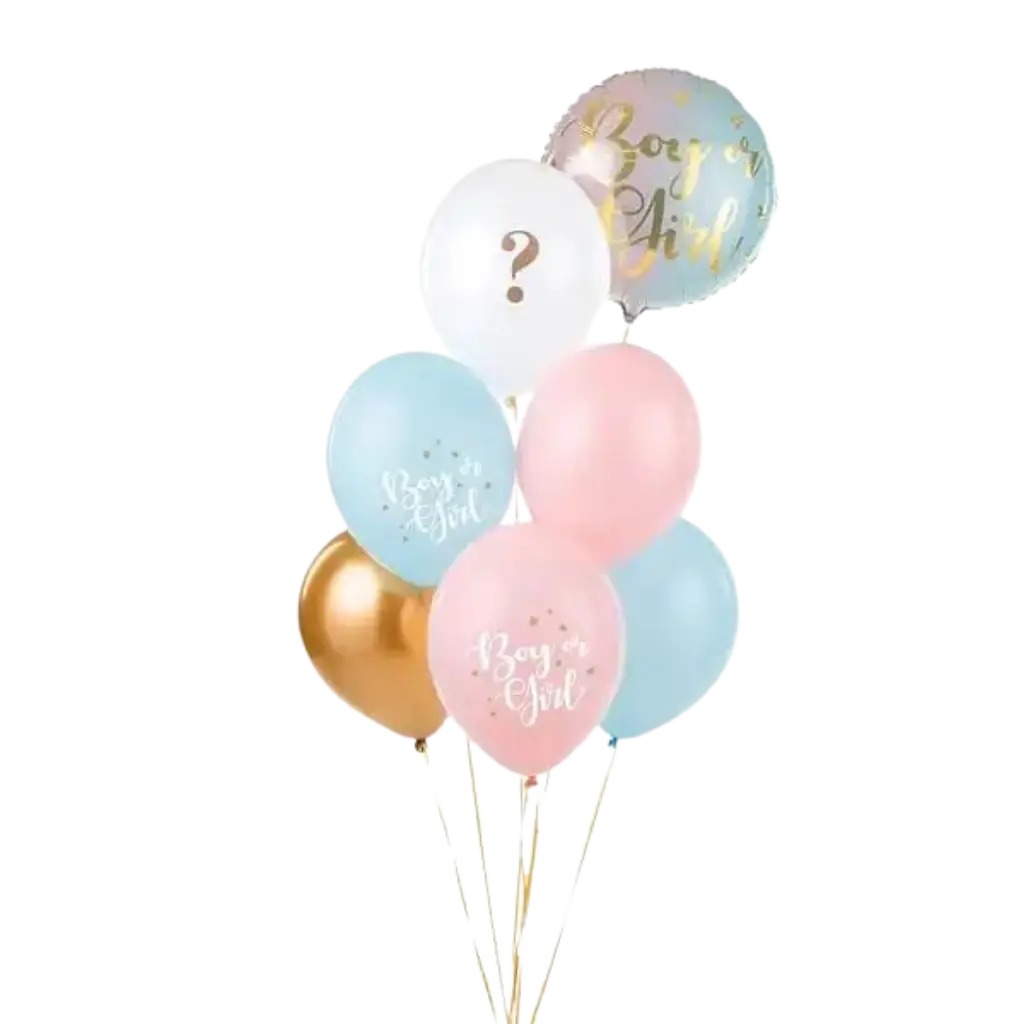 Set di 6 Palloncini "Ragazza o Ragazzo" Blu/Rosa/Oro - 30cm