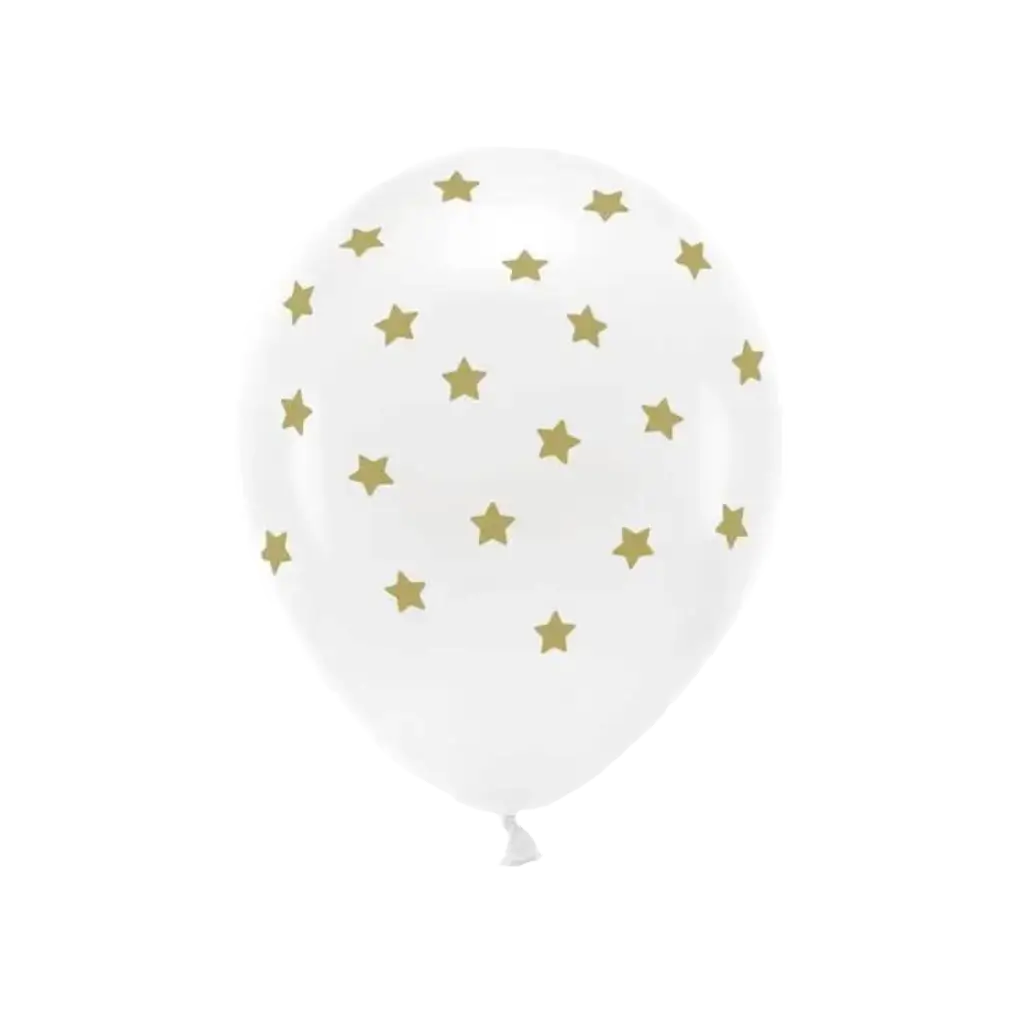 Set di 6 Palloncini - Bianco + Stelle Oro - 100% BIODEGRADABILE