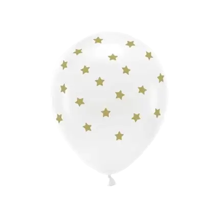 Set di 6 Palloncini - Bianco + Stelle Oro - 100% BIODEGRADABILE