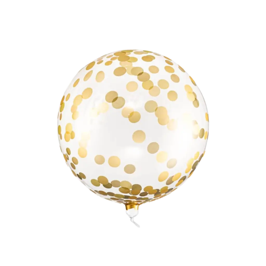 Palloncino Mylar - Trasparente con Pois Oro - 40cm