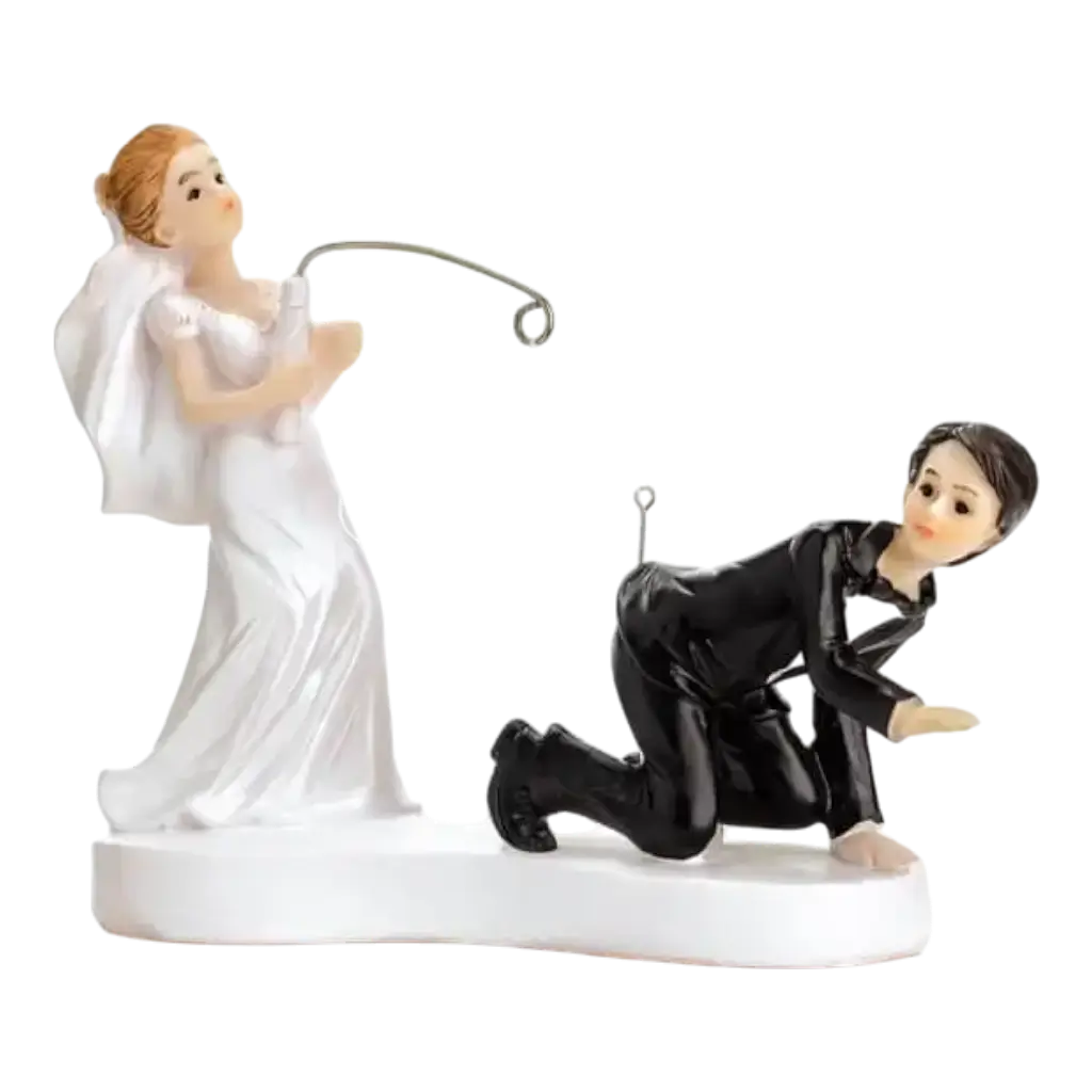 Figurina di matrimonio di coppia con canna da pesca