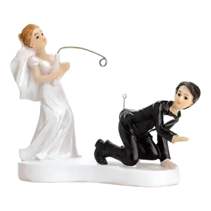 Figurina di matrimonio di coppia con canna da pesca