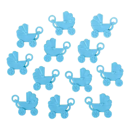 12 passeggini in plastica blu 4x3,5 cm