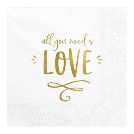 Asciugamano di carta bianco All you need is love (set da 20)