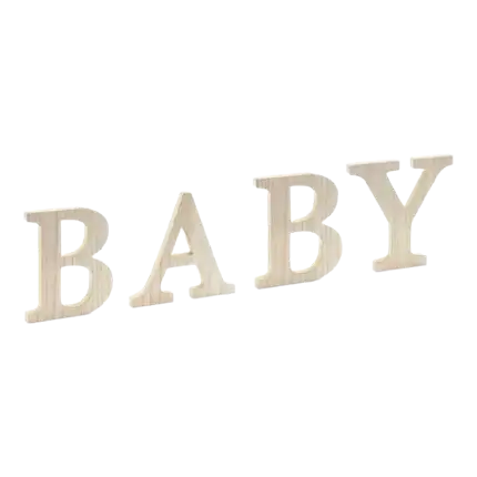Pannello di legno con iscrizione BABY - da 16,5 a 21,5x19,5cm