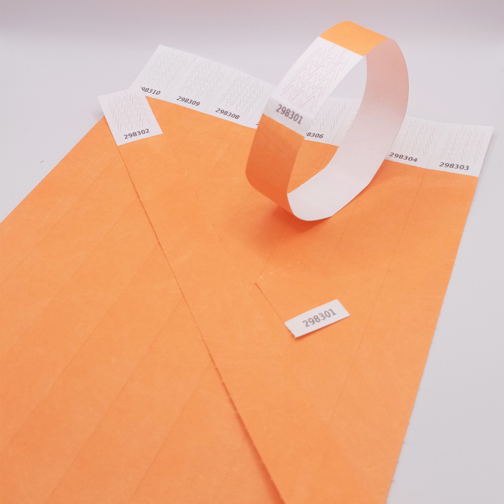 Braccialetto di carta arancione neon Tyvek® senza marcatura