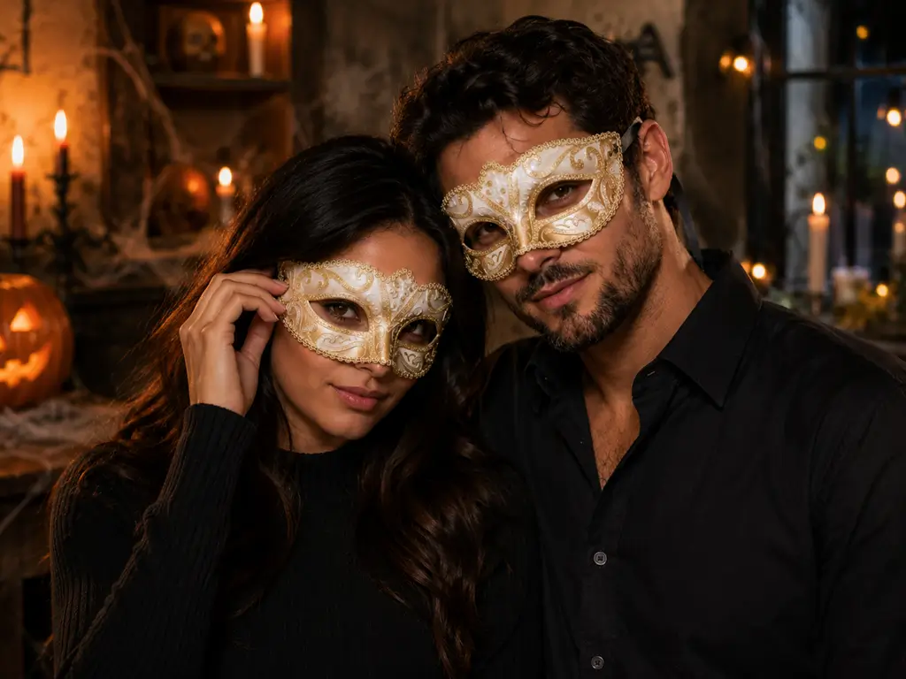 Maschera veneziana dorata con motivi
