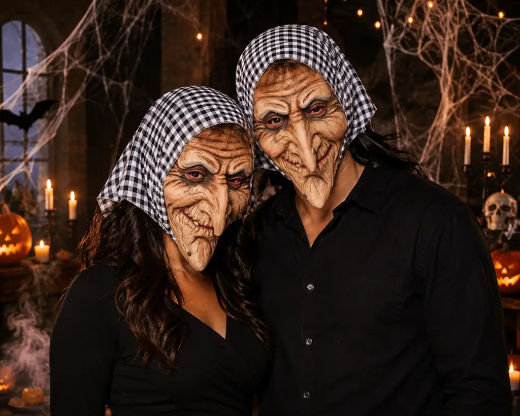 Maschera viso da strega con cappuccio