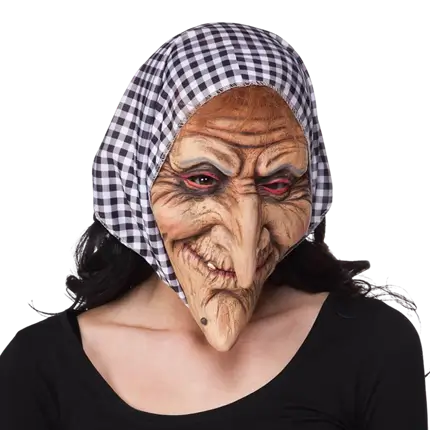 Maschera viso da strega con cappuccio