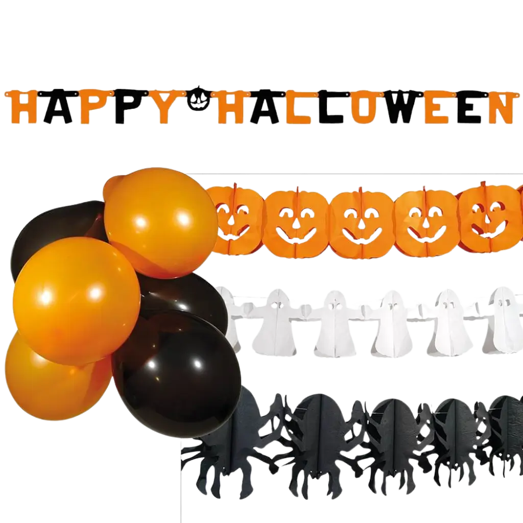 Set di decorazioni per feste di Halloween con ghirlande e palloncini