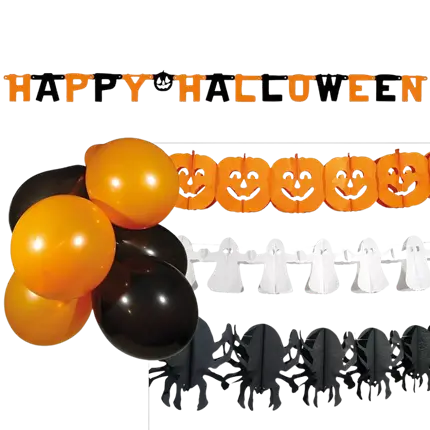 Set di decorazioni per feste di Halloween con ghirlande e palloncini
