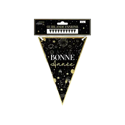 Festone Happy New Year nero e oro 3 metri