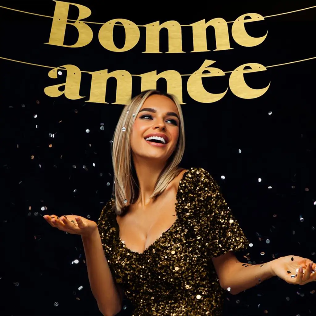 Ghirlanda di lettere "Happy New Year" nera e oro di 3 metri