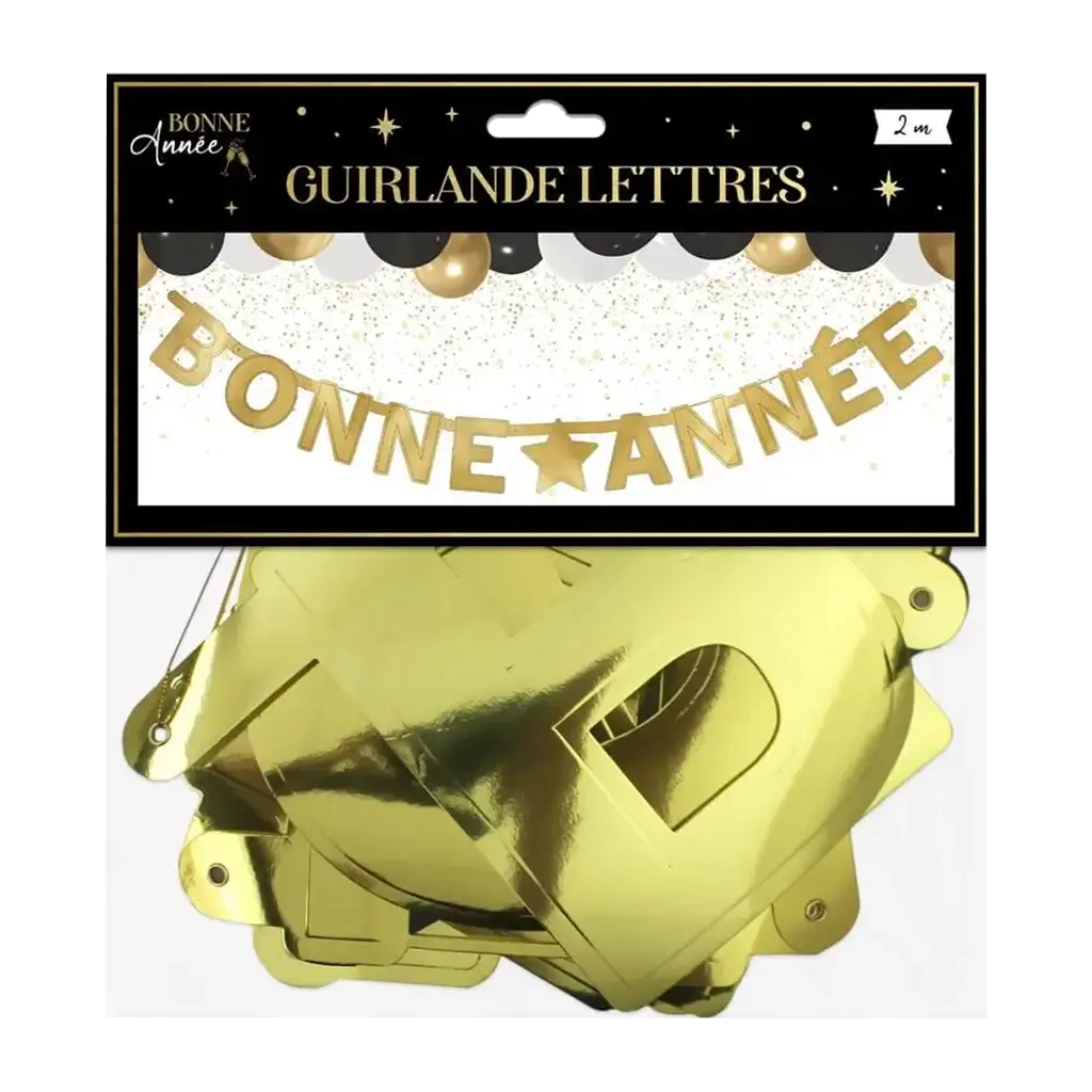 Ghirlanda di lettere e stelle dorate "Happy New Year" 2 metri