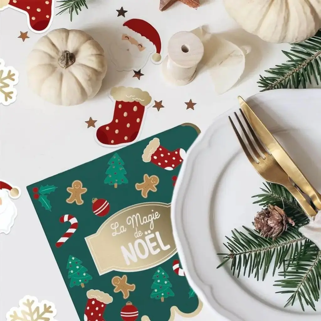 Tovaglioli verdi con motivo "Magia del Natale" - Set di 10 pezzi