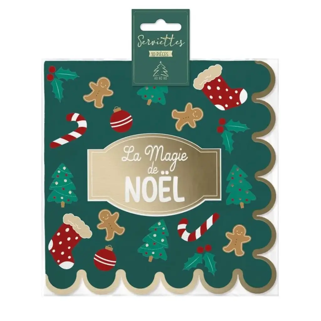 Tovaglioli verdi con motivo "Magia del Natale" - Set di 10 pezzi