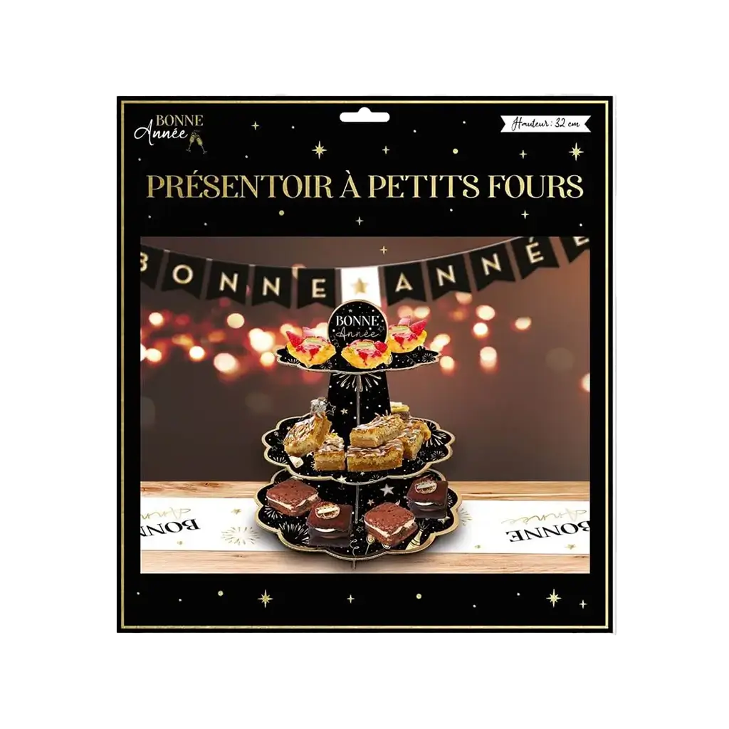 Espositore Petits Fours "Buon anno" Nero / Oro