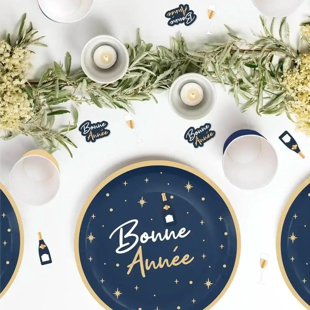 Decorazione da tavolo "Buon anno" blu navy/oro - Set di 60 pezzi