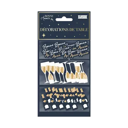 Decorazione da tavolo Buon anno blu navy/oro - Set di 60 pezzi