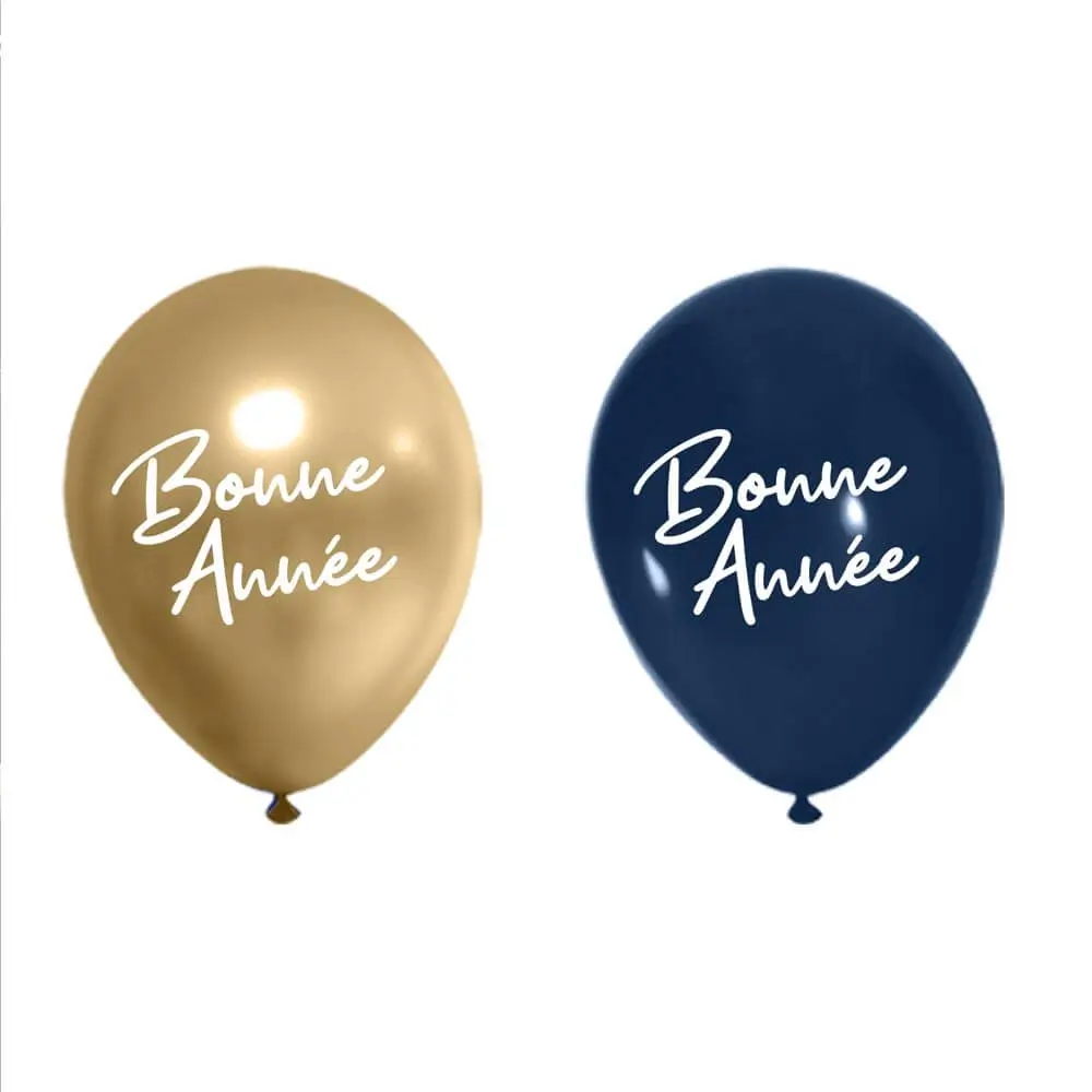 Palloncini "Happy New Year" blu navy/oro da 30 cm - Set di 8 palloncini