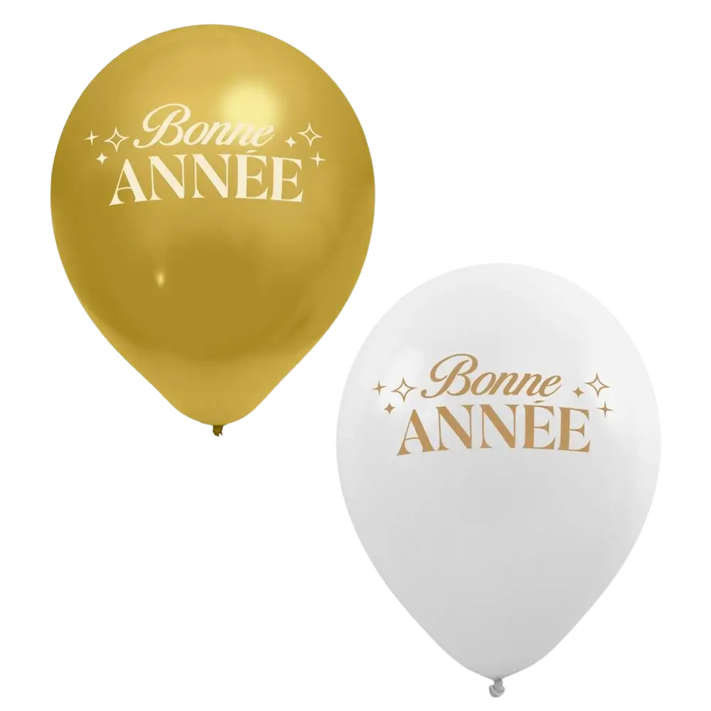 Palloncini “Buon Anno” Bianco / Oro 30 cm – Confezione da 8