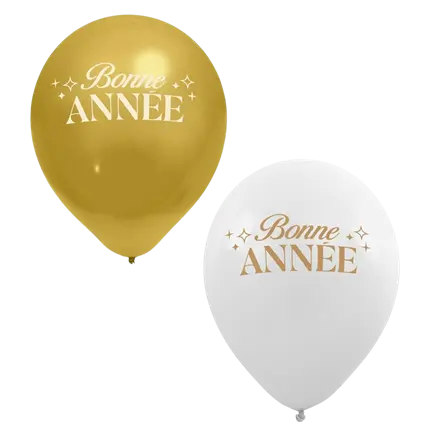 Palloncini “Buon Anno” Bianco / Oro 30 cm – Confezione da 8