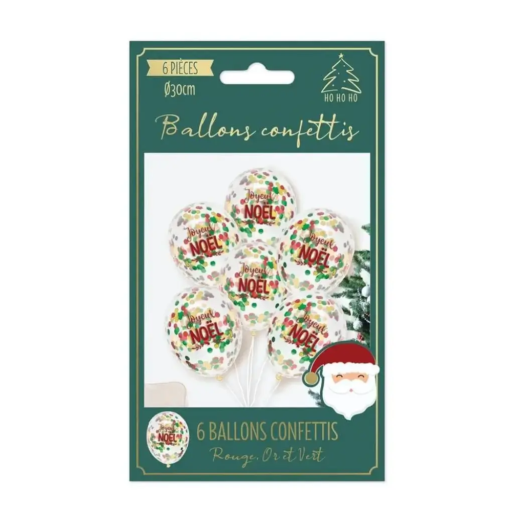 Palloncini natalizi a coriandoli da 30 cm - Set di 6 palloncini