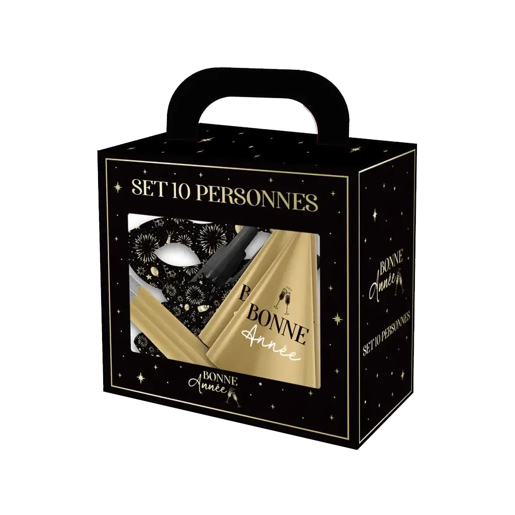 Set di accessori Happy New Year nero/oro - 10 persone