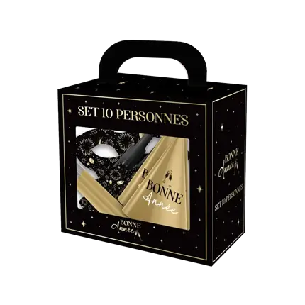 Set di accessori Happy New Year nero/oro - 10 persone