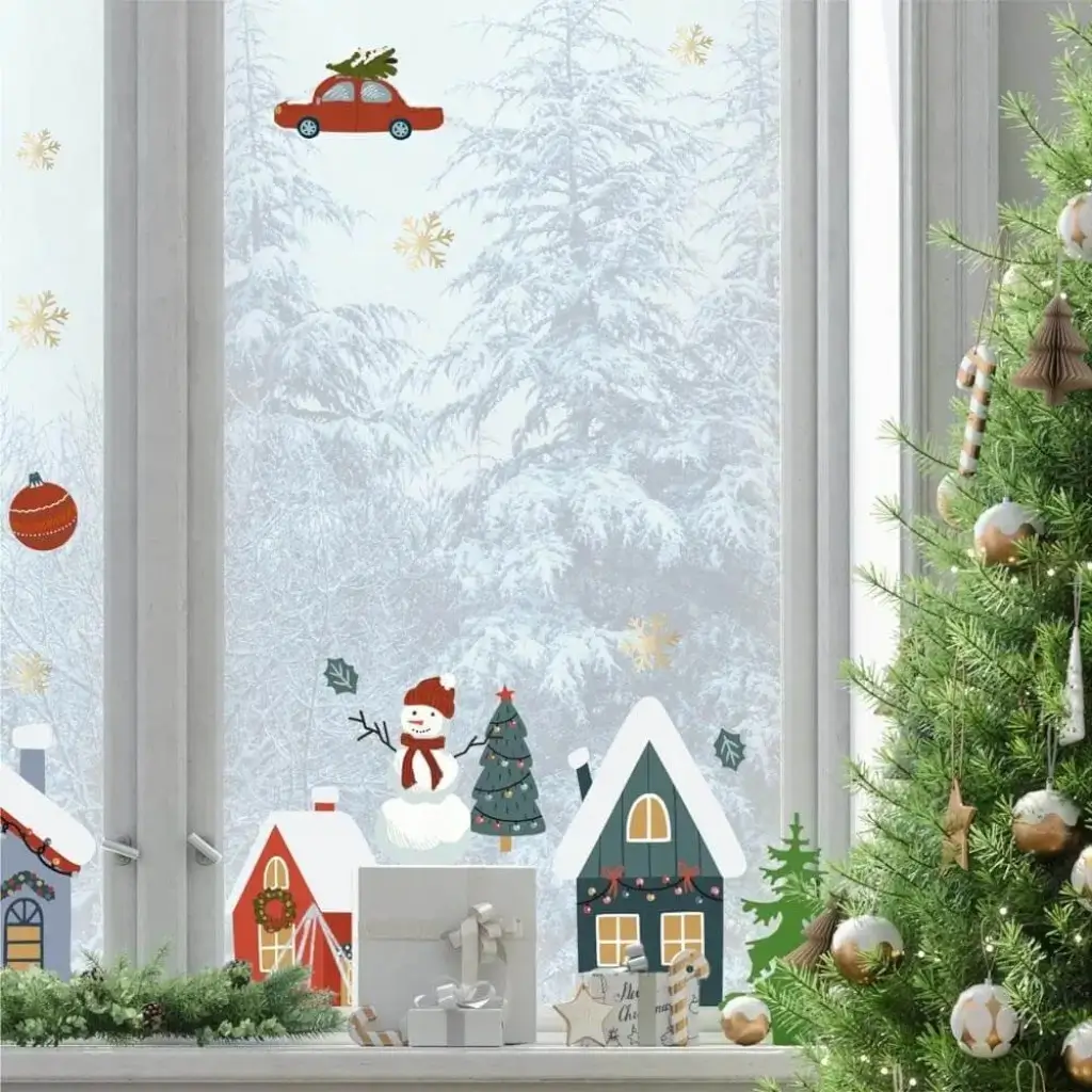 Adesivi per finestre di Natale Tema villaggio di Natale