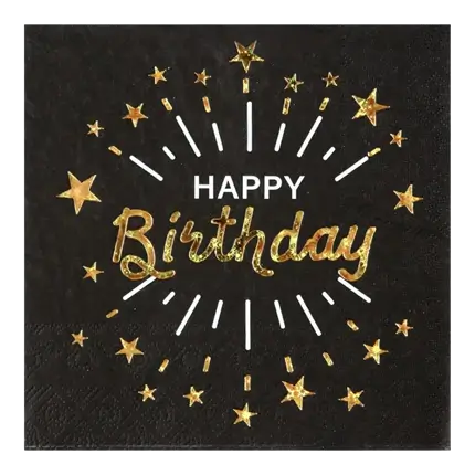Tovagliolo Happy Birthday nero e oro - Set di 10 pezzi
