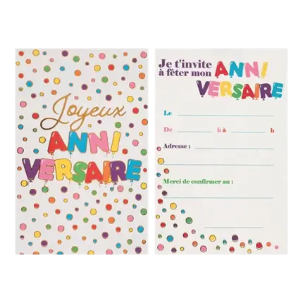 Biglietto d'invito per compleanno con motivo a palloncini - confezione da 6 pz.