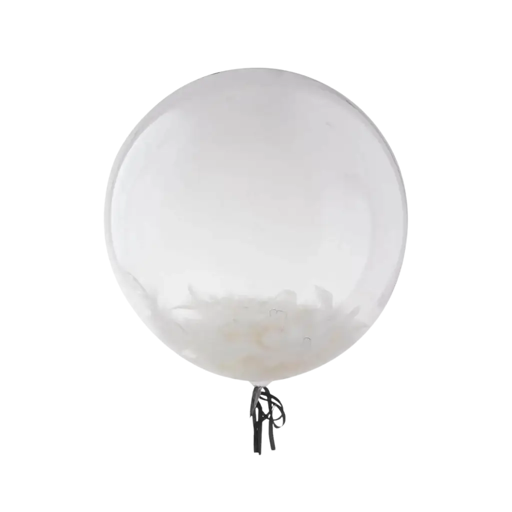 Palloncino trasparente con coriandoli di piume 46 cm
