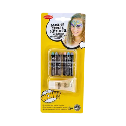 6 matite per il trucco oleoso con effetto perlato e un tubo di gel glitterato