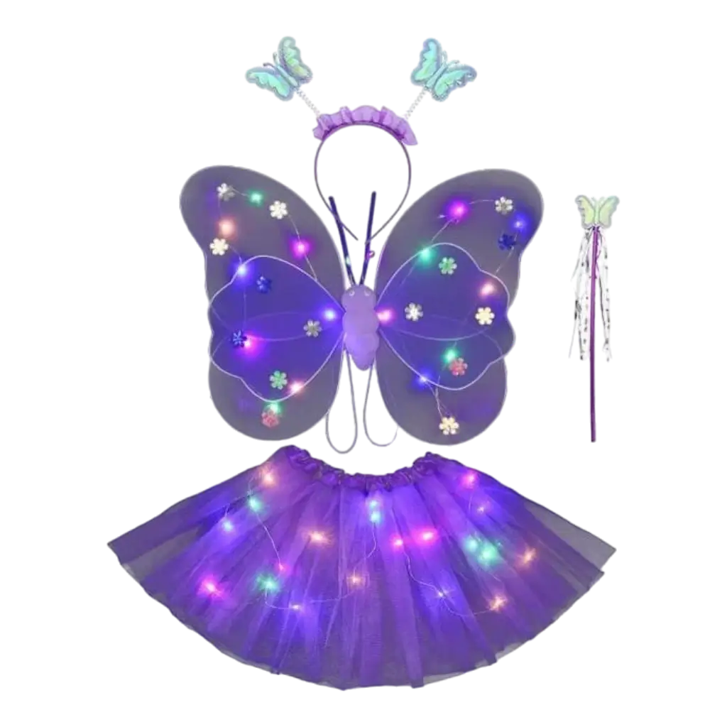 Costume da farfalla LED viola (4 pezzi)