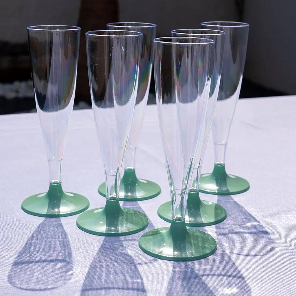 Flute da champagne trasparenti verde pastello 14cl - Set di 6