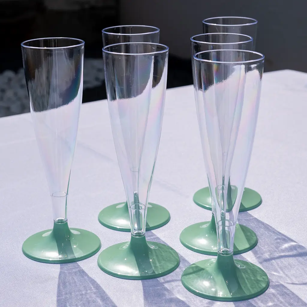 Flute da champagne trasparenti verde pastello 14cl - Set di 6