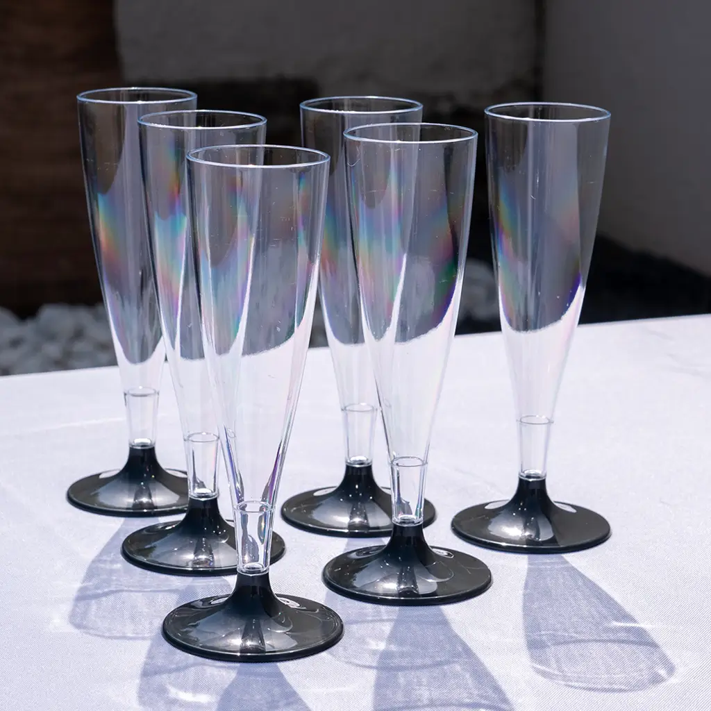 Flute da champagne trasparenti con base grigio antracite - 14cl - Set da 6
