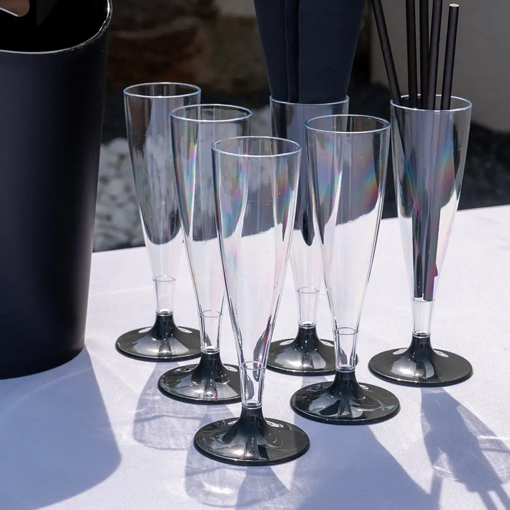 Flute da champagne trasparenti con base grigio antracite - 14cl - Set da 6