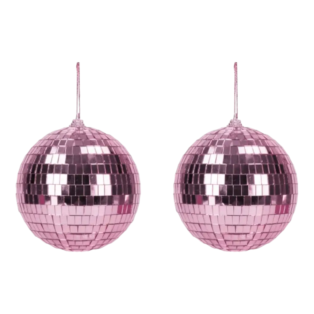 Set di 2 palline sfaccettate da discoteca rosa - 10 cm