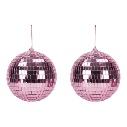 Set di 2 palline sfaccettate da discoteca rosa - 10 cm