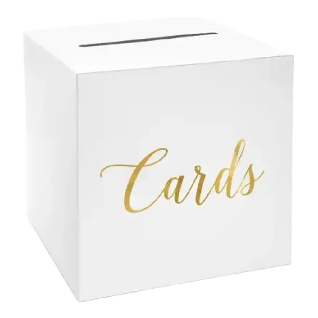 Urna di carta bianca con iscrizione "Cards" in oro