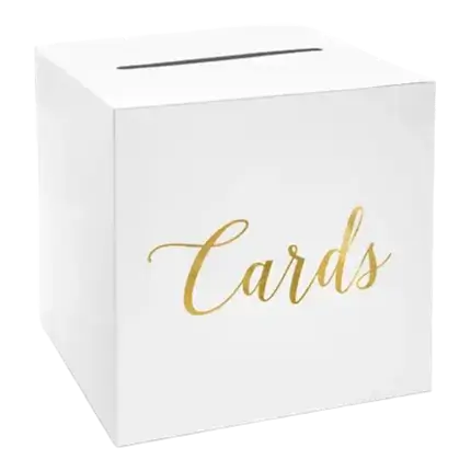 Urna di carta bianca con iscrizione Cards in oro