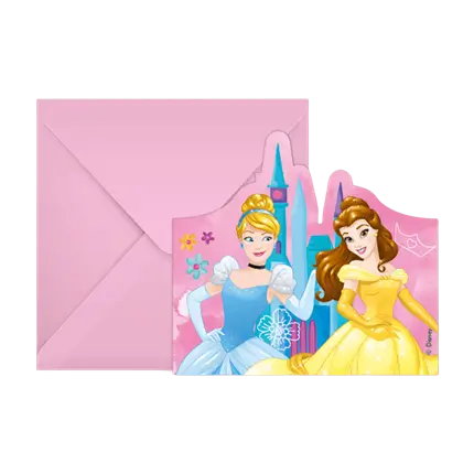 Biglietto d'invito e busta Principesse Disney - Set di 6