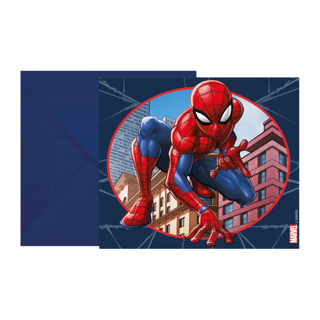 Biglietto d'invito e busta Spiderman - confezione da 6 pezzi