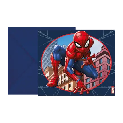 Biglietto d'invito e busta Spiderman - confezione da 6 pezzi