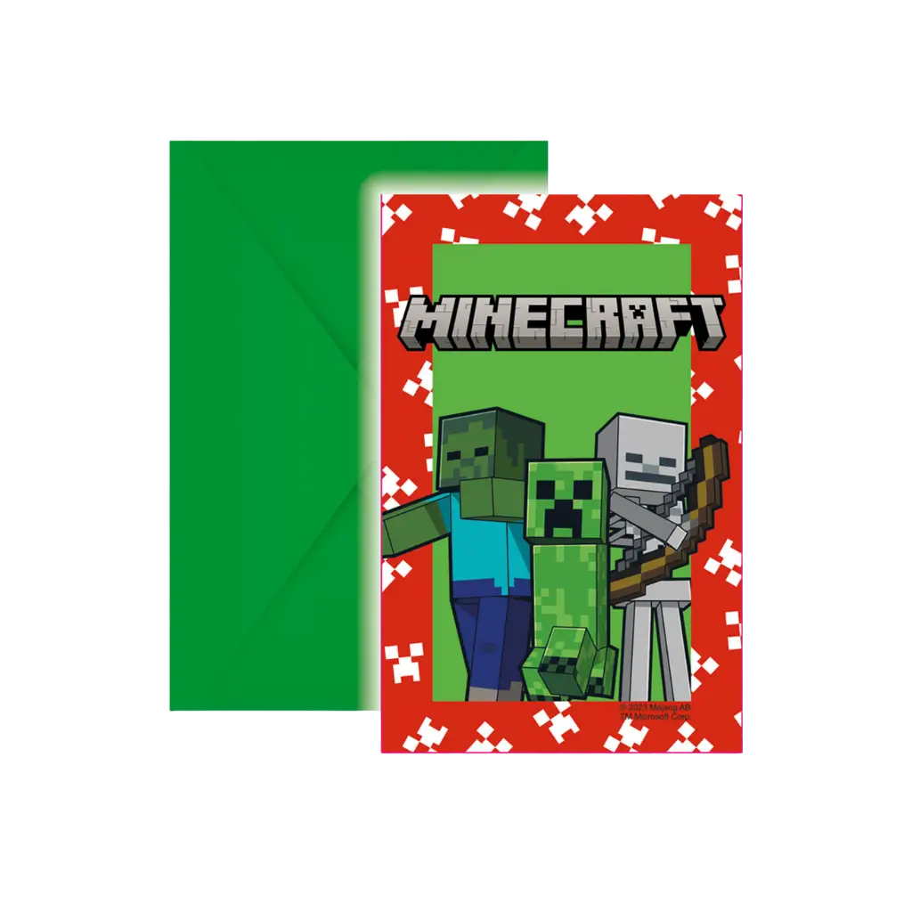 Biglietto d'invito e busta Minecraft - Set di 6