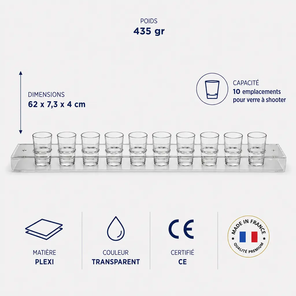 Vassoio trasparente per bicchieri da tiro